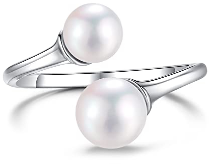 LUCKMORA Perlenringe in Schmuck 925 Sterling Silber für Damen Frauen Mädchen Weißen Runde Süßwasserperle Zirkonia Vergoldet Offene Ringe Echt Perlen Verstellbare (SZ)