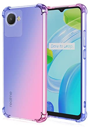 WILLIS TPU Silikon Handyhülle für Realme C30 / Realme Narzo 50i Prime, Durchsichtig Farbverlauf Case, Anti Drop und Anti Scratch 6.5 Schutzhülle Blau Rosa