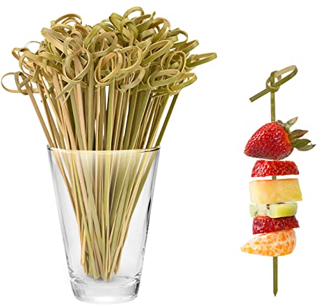 Bekecidi Palitos de Cóctel de Bambú, 100 Brochetas de Nudo, Mini Picas de Alimentos, Palillos de Frutas para Bebidas, Canapés, Aperitivos, Fiesta 12 cm (Verde)