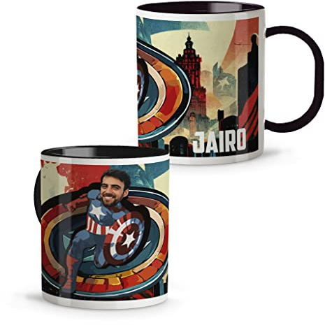 LolaPix Taza Marvel. Personalizada con Foto y Nombre. Tazas Infantiles plástico. 330 ml. Tazas Originales. Vasos Niños. Regalos Originales. CAPITÃN AMERICA