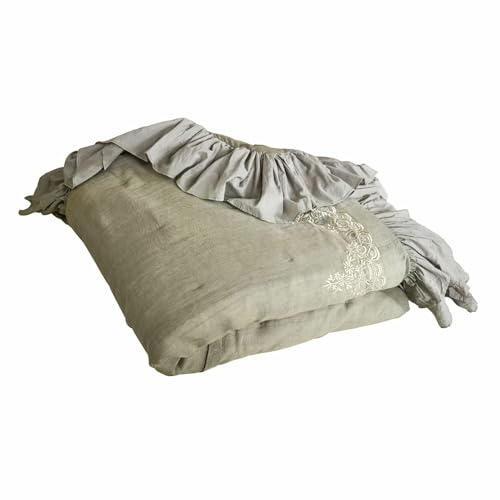 Loberon Quilt Therese, handbestickt, mit opulentem Rüschensaum, Romantik-Look, Soft wattiert, Tagesdecke, Zierdecke, Wohntextilien, Baumwolle, Polyester, Leinen, grün