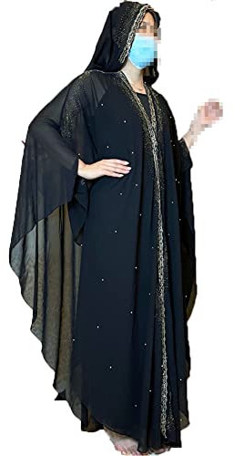 Vsadsau Dubai Türkei Muslim Hijab Kleid Kaftan Robe Diamanten Abaya Partykleid Dubai Musulman Mantel, Schwarz3, One size
