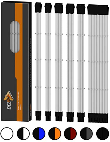 dcl24.de 30CM Sleeved Cable PC Extension Kit Weiß für Netzteil, GPU/CPU, PSU Cable Extensions mit Kabelkämmen, gesleevte Kabel PC Cable mod Kit