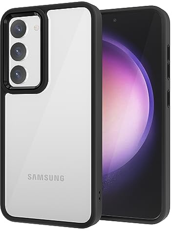 iCatchy Case for Samsung Galaxy S23 Non Yellowing Protective Anti-Scratch Clear Slim Hard Back TPU Bumper Shock-Absorbing Transparent Phone Cover - Black