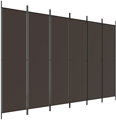 vidaXL Raumteiler, 6 Paneele, braun, 300 x 200 cm, Polyestergewebe und Eisenrahmen, Bodenmontage, modernes faltbares Design für Privatsphäre und Dekoration