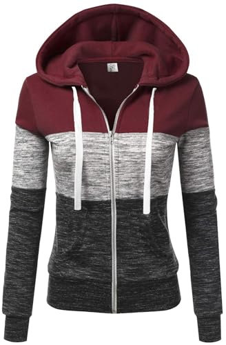 LIAMERHE Donna Felpa con Cappuccio Felpa con Cappuccio con Zip Felpa da Donna in Pile Sweatshirt Donna Spessa Lunga Classica Hoodie Maglia Manica Borgogna M