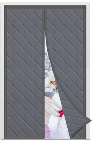 DIKER Magnet Wärmeschutzvorhang für Türen, Magnetisch Isoliert Türvorhang, Thermo Türvorhang Kälteschutz Wasserdicht Winddicht für Balkontüren Wohnzimmer Terrassentüren 120x200cm, Grau