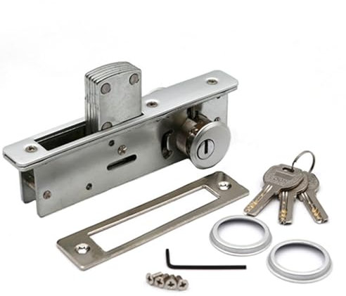 Einsteckschloss für Schaufenstertüren, Aluminum Unsichtbares Einsteckschloss mit Schlüssel für 44-46mm Türen (Gerader Riegel)
