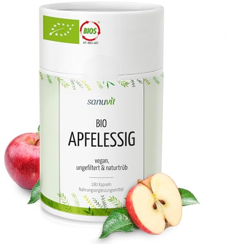Sanuvit® - BIO Apfelessig Kapseln | 180 vegane Kapseln | BIO Apfelessigpulver ohne Zusätze | 3-Monate Vorrat | Apple cider vinegar | Direkt vom Hersteller