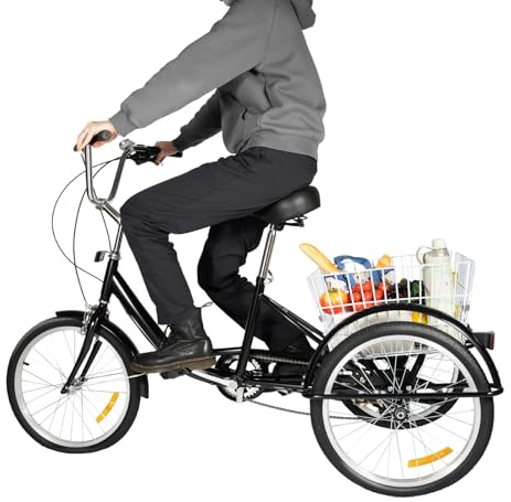SICHENSH 20 Zoll Dreirad Erwachsene 8 Gange 3 Räder Adult Fahrrad Erwachsenendreirad mit Einkaufskorb und Lampe Höhenverstellbares Dreirad Fahrrad, Senioren Dreirad | EU Stock (Schwarz)