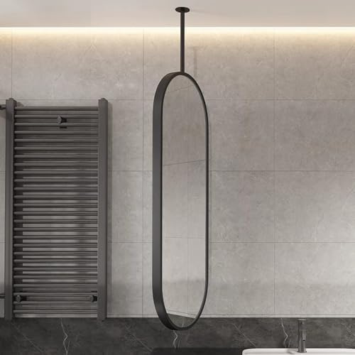 Schwarzer ovaler Deckenspiegel aus Metall mit Stangenaufhängung, HD-Spiegel mit anpassbaren Badezimmerspiegeln mit Deckenaufhängung, dekorative Hängespiegel / an der Decke hängender Spiegel ( Size : 4
