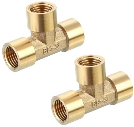 QUARKZMAN Raccordo a T in Ottone, 1/4 x 1/4 x 1/4 NPT 3 Vie T-Connector per Trasporto Gas, 2pz