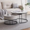 okwish Runden Couchtisch 2er Set, Moderne Wohnzimmertisch mit Marmoroptik, Hochglänzend Satztisch mit Stauraum, beistelltisch rund, für Wohnzimmer, Balkon und Büro, Metallgestell, Weiß und Schwarz