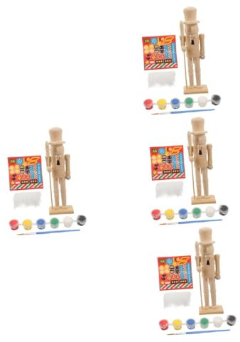 SEWACC 4 Sets Puppet Man Drawing DIY Christmas Nutcracker Xmas Party Supply Nutcracker Figure Nutcracker Painting Kit DIY Walnut Soldier DIY Blank Puppets Nutcracker Paint Toys Wooden