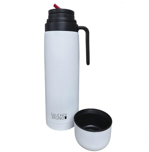 Gaucho Bruno Yerba Mate Flask - Recipiente térmico para bebidas con boquilla de vertido de precisión, asa y tapa de rosca, aislado para bebidas frías y calientes, acero inoxidable con revestimiento