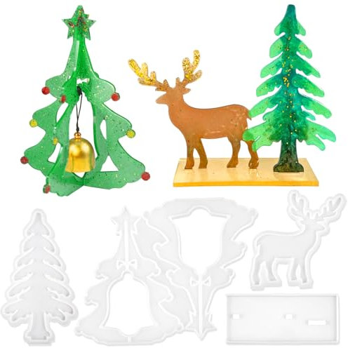 PHOGARY Moule Silicone Noël, Moule Resine Epoxy 3D Sapin Moule en Silicone pour Résine Forme Ornements à Suspendre Décoration de Noël DIY Outils