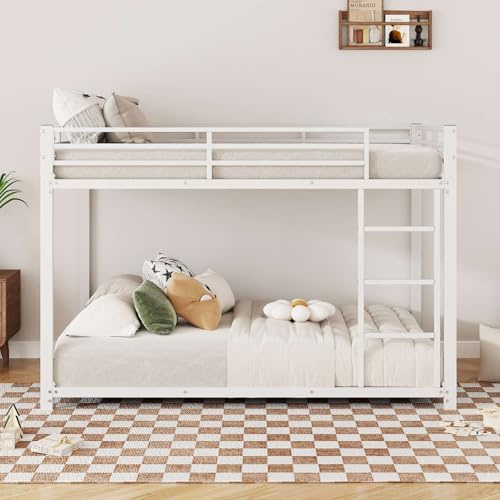 PUGSDRLY Etagenbett aus Eisen, 140 x 200 cm, Etagenbett für Kinder, Etagenbett für Kinder, Etagenbett für Jugendliche und Kinder, Etagenbett in klassischer Form (weiß)