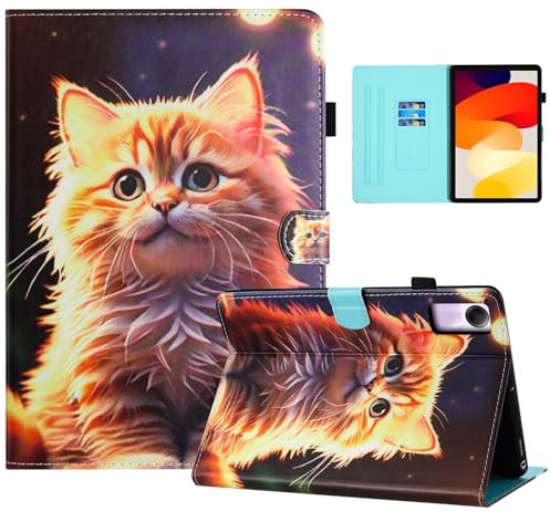 Auslbin Colorida de PU Funda Xiaomi Redmi Pad SE 11 Pulgadas, Colorida y con Movimiento, Diseño Hermoso, Funda Abatible con Soporte, Gato