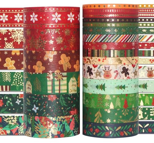 Songdao 21 Rollen Weihnachten Washi Tape Set GoldFolie Dünn Masking Tape dekorativ Klebeband für Kunst, DIY Handwerk, Bullet Journal liefert, Planer, Scrapbook, Geschenk Verpackung