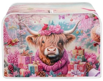 ZFRXIGN Christmas Highland Cow Toaster Cover - 4 Slice Dust Cover, Pink Western Cow Decorative Protector