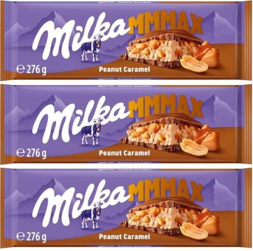 Milka Peanut Caramel 1 x 276g I Großtafel I Alpenmilch-Schokolade I mit Karamell, Erdnüssen und Knusper-Reis I Milka Nuss-Schokolade aus 100% Alpenmilch I Tafelschokolade (Packung mit 3)