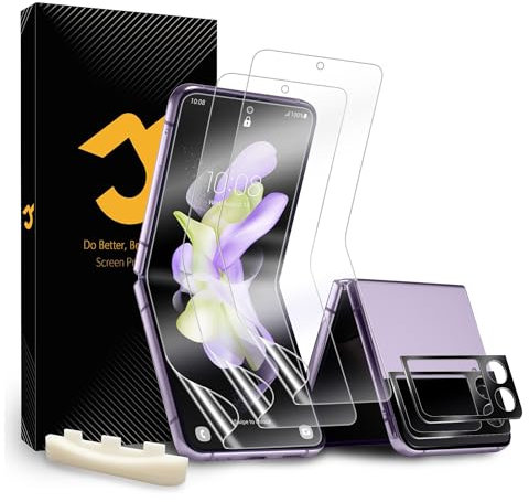 JZG 2+2 Pcs For Samsung Galaxy Z Flip 4 Screen Protector, 2 Pack Flexible TPU Film, 2 Pack Camera Lens Protector, Self-Healing, Case Friendly, Anti-Fingerprint, Screen Protector For Z Flip 4