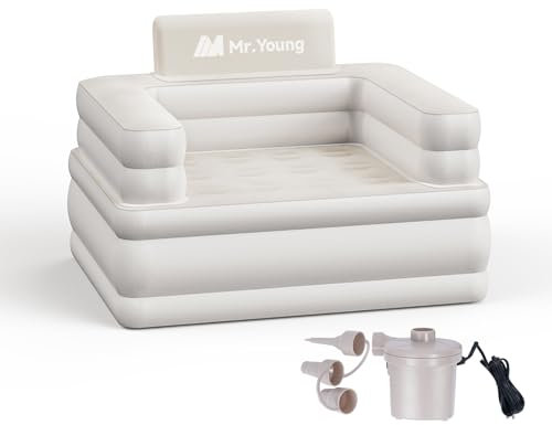 Mr.Young Inflatable Couch for Camping and Home and Outdoor | Blow Up Couch | Air Sofa | Velvety Surface | Included Air Pump Fast & Easy Inflation/Deflation | 42x33x34 | Single