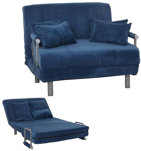 Mendler Schlafsessel HWC-K29, Klappsessel Schlafsofa Gästebett, Liegefläche 190x100cm, Stoff Cord (330g/m²) - blau