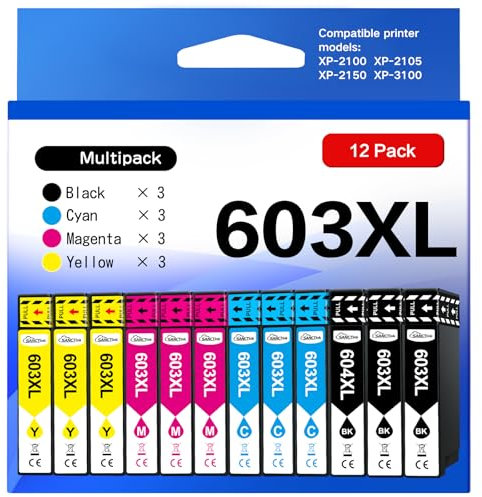 SANCTink 603XL 603 XL Druckerpatronen Kompatibel mit Epson XP-2100 XP-3100 XP-3105 XP-2105 XP-4100 XP-4105 WF-2810 WF-2850 WF-2835 WF-2830 Drucker (12 Pack)