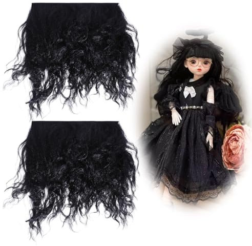 CHGCRAFT 2 Stück Puppenhaar Tressen für Puppenherstellung Haar und Figurenperücken Puppe DIY Making Zubehör für Puppe DIY Perücke Puppe machen, Schwarz