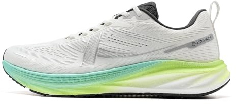 XTEP Laufschuhe Herren Extra Breit, Joggingschuhe Herren Extra Weite, Running Schuhe Breite Füße, Jogging Schuhe Gedämpft Atmungsaktive Fitness Gym Sportschuhe, Weiß und Grün, 45