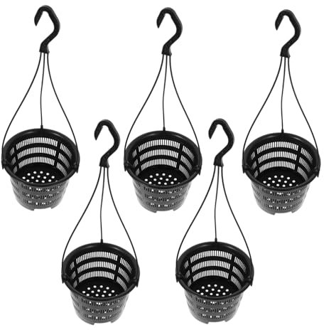 Happyyami Orchideen Hängetopf Hängende Blumentöpfe mit Wurzelkontrolle, atmungsaktiv, Mehrloch-Netzbecken, 5er Set, Pflanzgefäße aus Kunststoff, Schwarz, für Dendrobium & Phalaenopsis