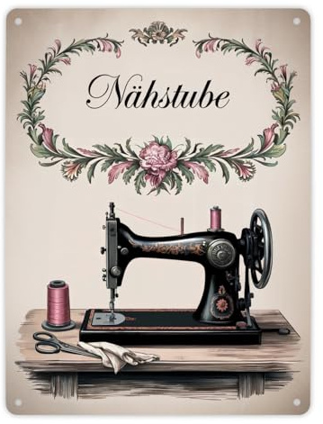 Vintage Nähmaschine Nähstube Souvenir Metallschild XL in 21x28 cm für kreative Nähliebhaber - lustiges Deko-Schild