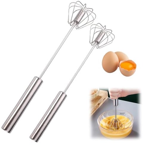 Batidor semiautomático de acero inoxidable, batidor de huevos de mano, batidor manual, herramienta de cocina para mezclar, batir, batir, agitar (10 pulgadas + 12 pulgadas)