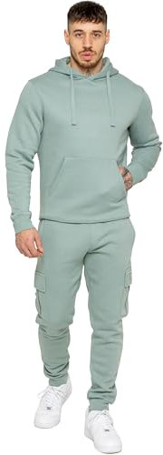989Zé ENZO Mens Tracksuit Hooded Fleece Sweatshirt Overhead Hoodie Pullover Casual Fleece Cargo Combat Joggers Sweatpants Set (UK, Alpha, S, Regular, Regular, Sage)