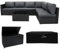 Rattan Gartenmöbel 7-teiliges Set & 700L Aufbewahrungsbox Schwarz 5-Sitzer Sofa Ecksofa Stühle mit Kissen, Tisch, wasserdichte Innenauskleidung, Truhe, Gaslift-Deckel, Rollen, Regenabdeckung