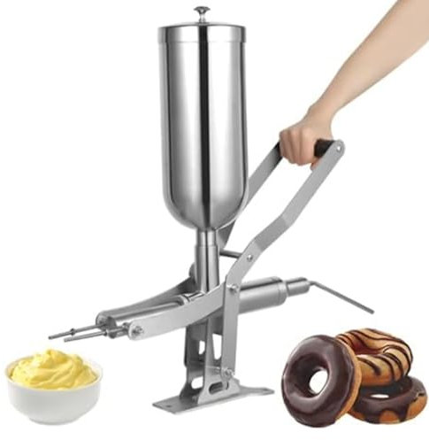 Manuelle Donut-Füllmaschine, 5,3 QT/5 l, Creme-Füllinjektor aus Edelstahl zum Füllen von Donuts und Gelee, hohe Kapazität, effiziente quantitative Befüllung mit verstellbarer Düse für Küchen
