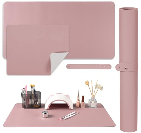 SUTOZMIWE Nail Art Table Mat,2 PCS Nude Pink Fordable Soft Microfiber PU Leather Nail Mats, Nail Arm Rest Pad for Acrylic Nails,Manicure Pads Desk Mat for Nail Tech Must Haves Salon Home Nail Supplies