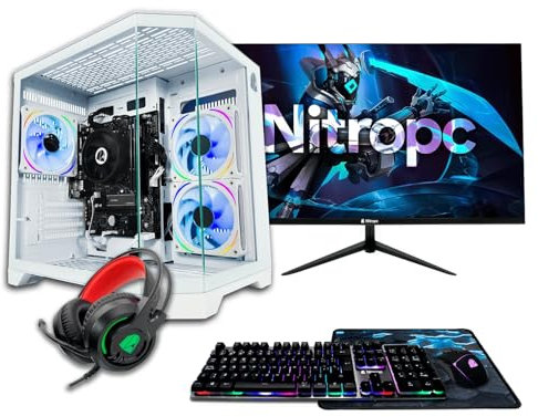 NitroPC - Pack Bronze | PC Gaming Completo (AMD Ryzen 5 4650G 6/12 4.2GHz, RX Vega 7, RAM 16GB, M.2 1TB, Windows 11 | WiFi, Monitor 24, Teclado, ratón, Auriculares) Ordenador sobremesa (Blanco)