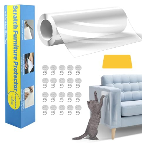 Lovcoyo Kratzschutz Katze Tape, 40CM*500CM Anti Kratz Folie für Katzen,Katze Kratzschutzfolie Kratzfesten Schutzfolie für Sofa Wand Tür und Möbel, 40 Schrauben