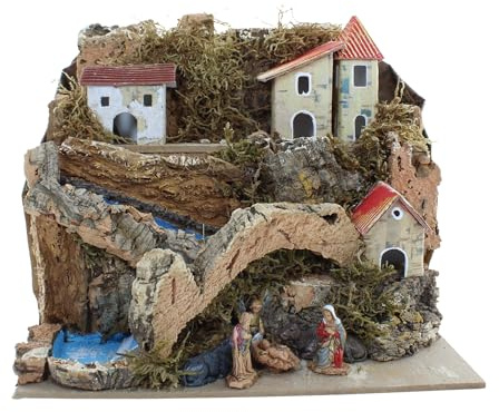 Moranduzzo Landschaft für Krippe mit Krippe, 3 Motive 3,5 cm, rustikale Einrichtung, handwerkliche Einrichtung, 20 x 14 x 18 cm, handgefertigt, Bildhauer M. Landi, offizielles Produkt, hergestellt in