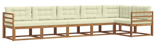 vidaXL Outdoor-Sofagarnitur mit Kissen 6 pcs Natur und Creme, Garten Lounge Möbel, modernes Outdoor Sofa, langlebiges Patio Sectional Sofa, Akazien entspannendes Set für Komfort im Hinterhof