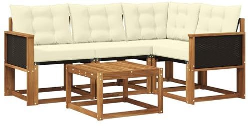 vidaXL Outdoor-Sofagarnitur mit Kissen 5 pcs Natur und Creme, Garten-Sofa, Moderne Außenmöbel, langlebige Sitzgruppe, Bequeme Lounge, Akazien-Sitze, Entspannung im Garten