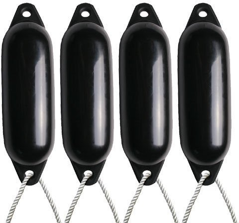 MAJONI 4 X BLACK BOAT FENDERS (INFLATED) - SIZE1 + FREE ROPE