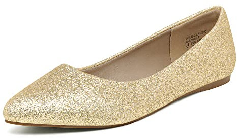 DREAM PAIRS Women's Casual Pointed Toe Ballet Pumps Slip On Ballerina Flats Shoes,Size 10,Gold/Glitter,Sole-Classic