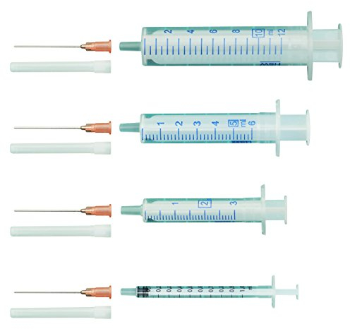 Spritzen-Set: 1ml, 2ml, 5ml, 10ml, je 1x: Einmalspritzen für Flüssigkeiten, Hobby, Modellbau, verschiedene Größen mit stumpfen Kanülen