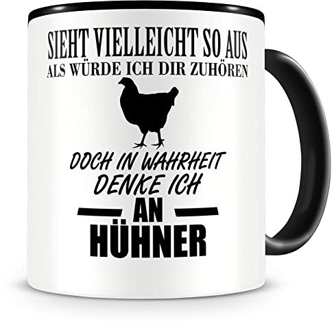 Samunshi® Tasse mit Hühner Spruch - Keramik Huhn Henne Geschenk für Mann Frau Oma oder Opa Kaffeetasse groß Lustige Tassen zum Geburtstag witzige Teetasse XX H:95mm/D:82mm schwarz