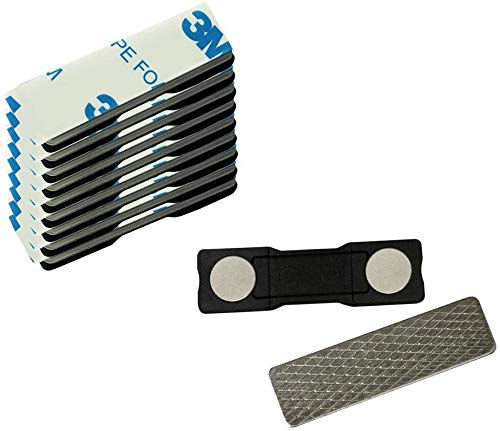 10 starke 2-Fach Magnete mit Metall Plättchen selbstklebend 3M Neodym Magnet Namensschild für Kleidung Metallplättchen Ausweishüllen Beschriften Whiteboard Namensschildchen Kühlschrank basteln
