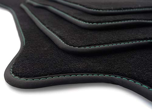 kh Teile Fußmatten passend für Golf III Premium Qualität Velours Autoteppich 4-teilig schwarz Nubuk schwarz Ziernaht grün