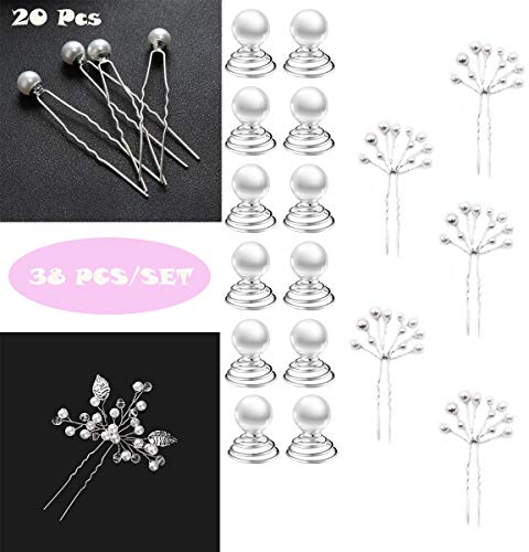 Haarkamm mit Perlen, Brautschmuck, Haarkamm, Clip, Haarschmuck, Kopfschmuck, Blume, für Braut, Brautjungfer, Silber, 38 Stück